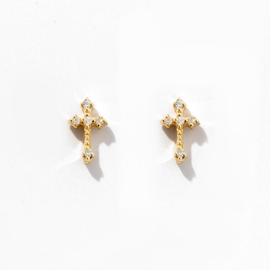 Diamond Gothic-Style Cross Earrings in 14k Solid Gold