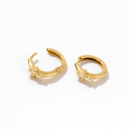 Mini Diamond Cross Hoop Earrings in 14k Solid Gold