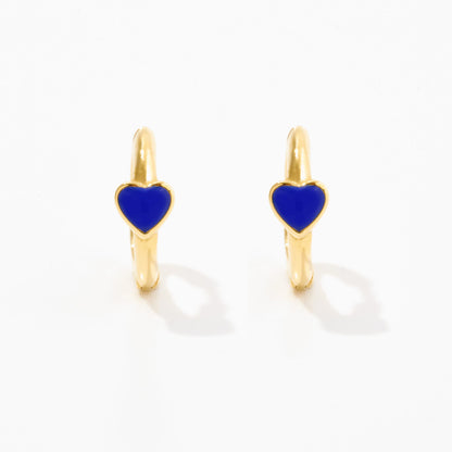 Gold Hoop Earrings with Blue Enamel