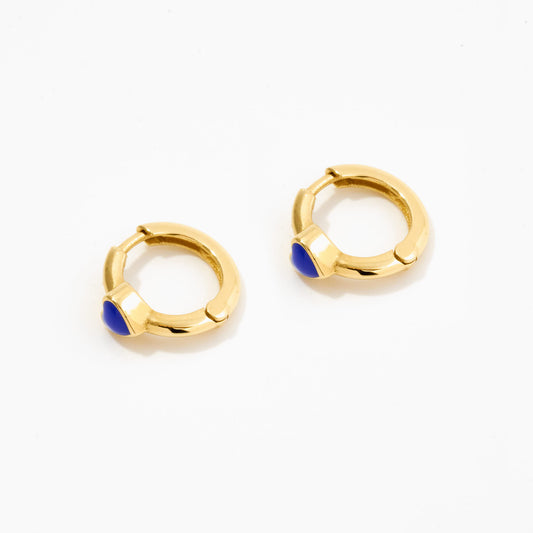 Gold Hoop Earrings with Blue Enamel