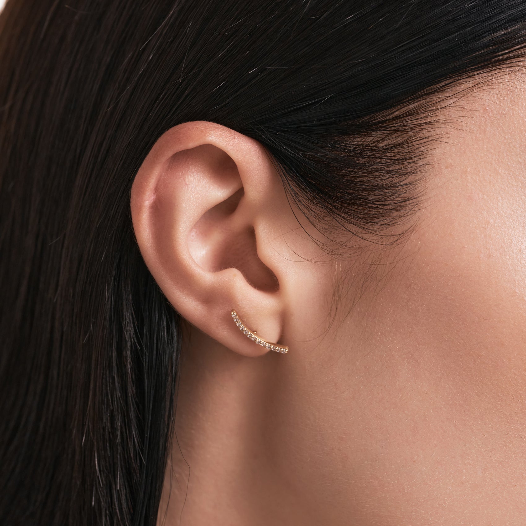 Dainty Curved Bar Diamond Stud Earrings