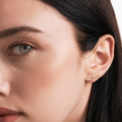 Dainty Curved Bar Diamond Stud Earrings