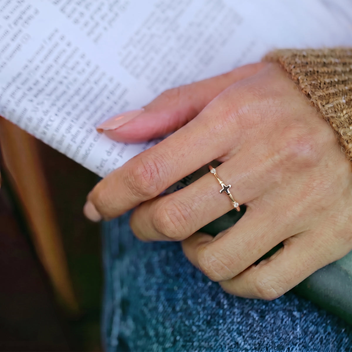 Diamond Dainty Cross Ring