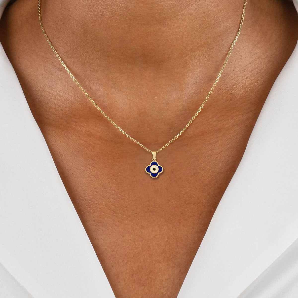 Blue Enamel Evil Eye Clover Charm
