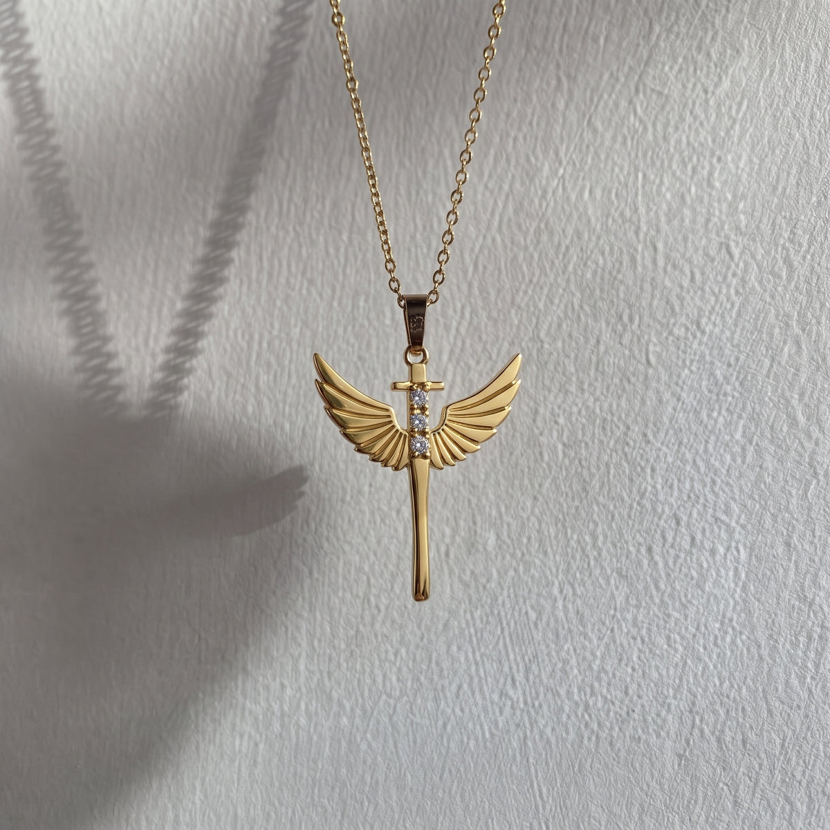 Diamond Angel Wings Cross Pendant