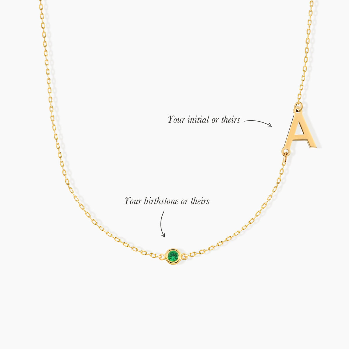 Personalized Sideways Initial Birthstone Necklace
