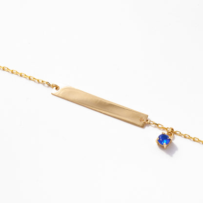 Engravable Bar Birthstone Charm Bracelet in 14k Solid Gold