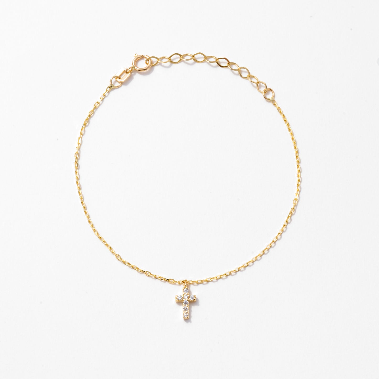 Diamond Cross Charm Bracelet in 14k Solid Gold