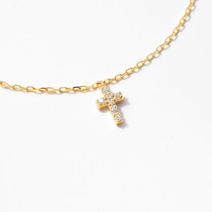 Diamond Cross Charm Bracelet in 14k Solid Gold