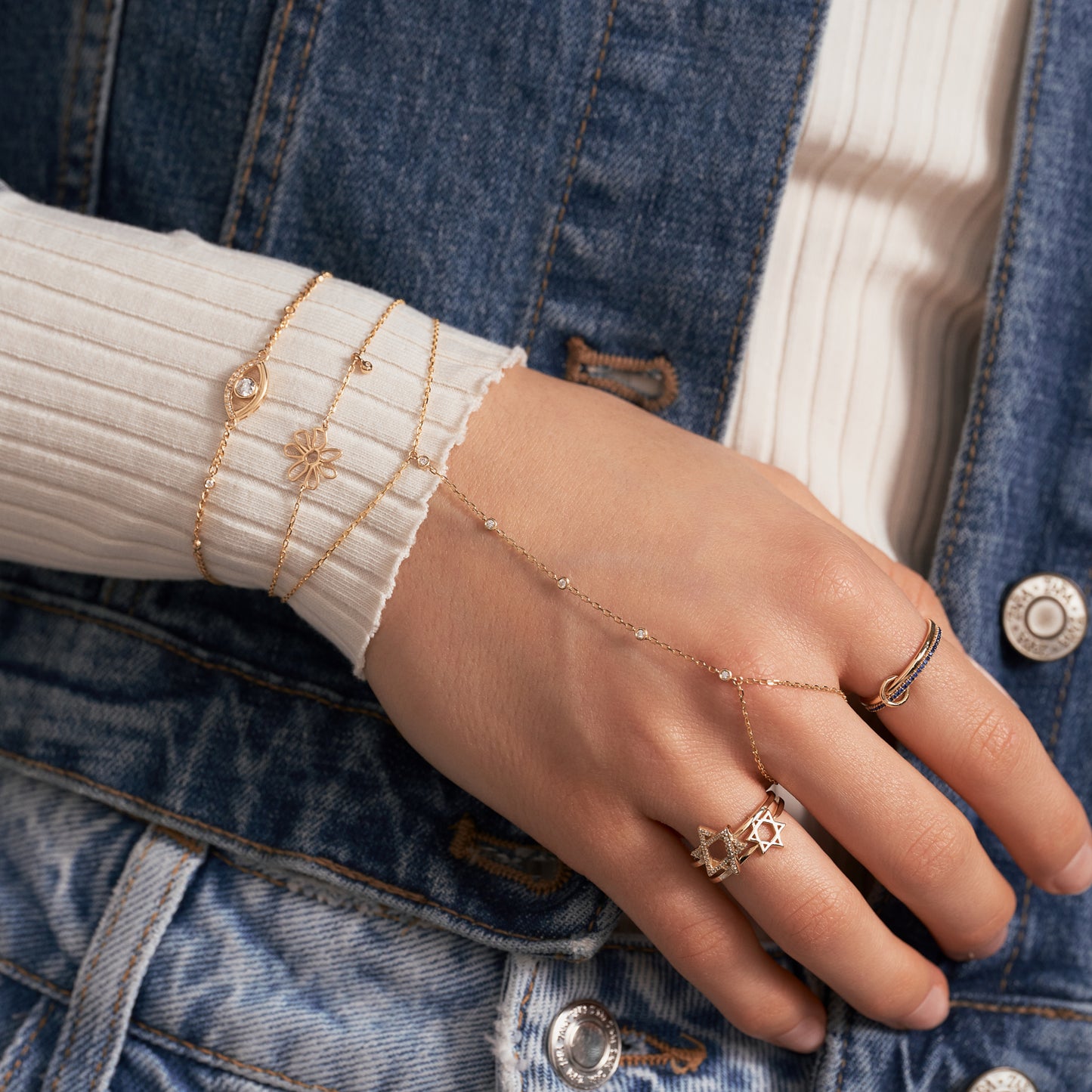 Evil Eye and Station Bracelet in 14k Solid Gold