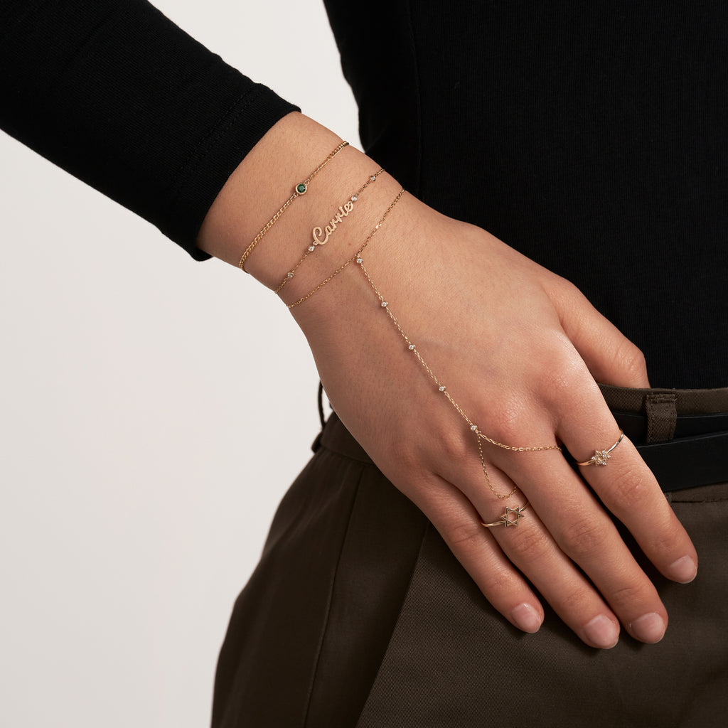 Diamond Bezel-Set Station Hand Chain Bracelet