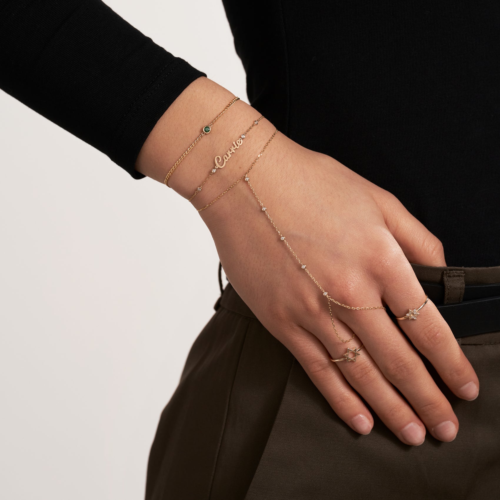 Diamond Bezel-Set Station Hand Chain Bracelet