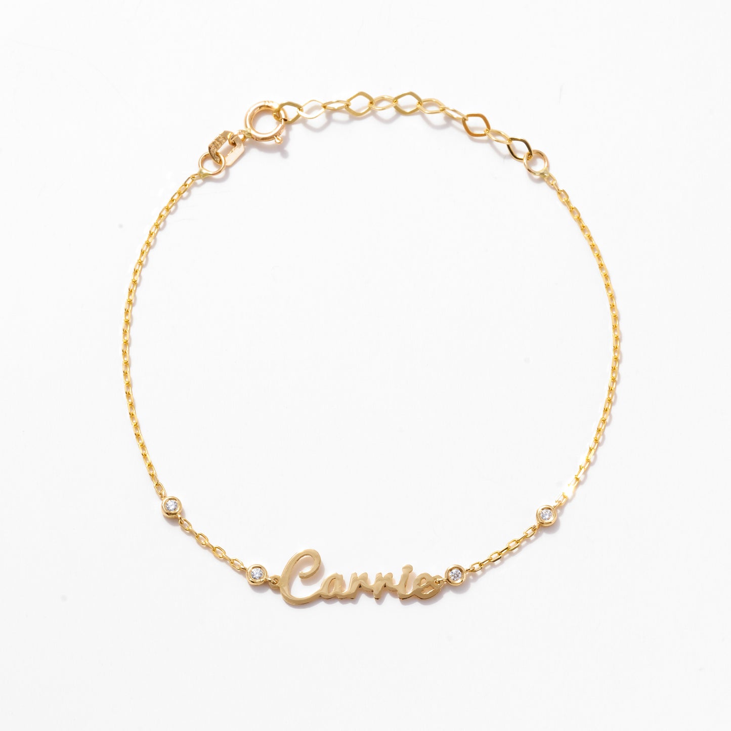 Carrie Name Bracelet Diamond Station Bracelet in 14k Solid Gold