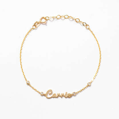 Carrie Name Bracelet Diamond Station Bracelet in 14k Solid Gold