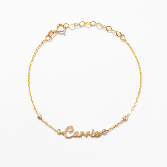 Carrie Name Bracelet Diamond Station Bracelet in 14k Solid Gold