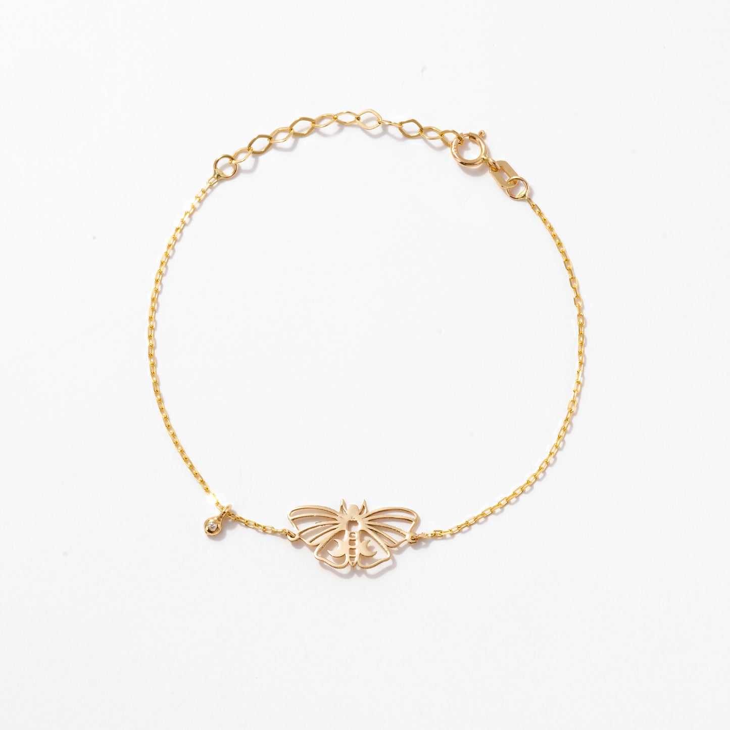 Butterfly Bracelet with Diamond in 14k Solid Gold