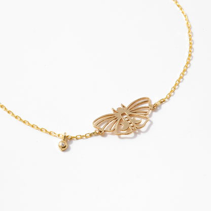 Butterfly Bracelet with Diamond in 14k Solid Gold