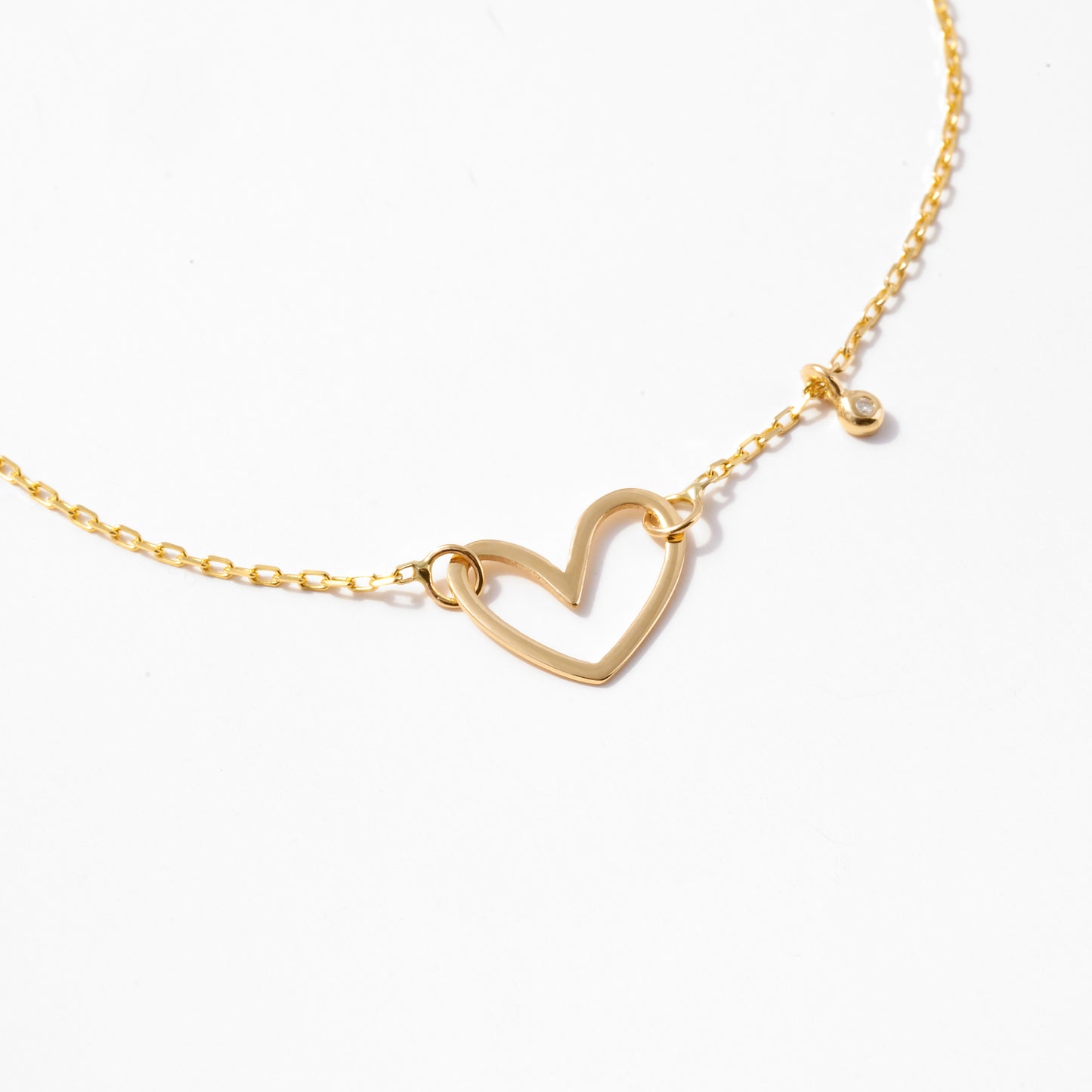 Open Heart Bracelet with Diamond in 14k Solid Gold