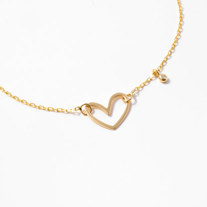 Open Heart Bracelet with Diamond in 14k Solid Gold