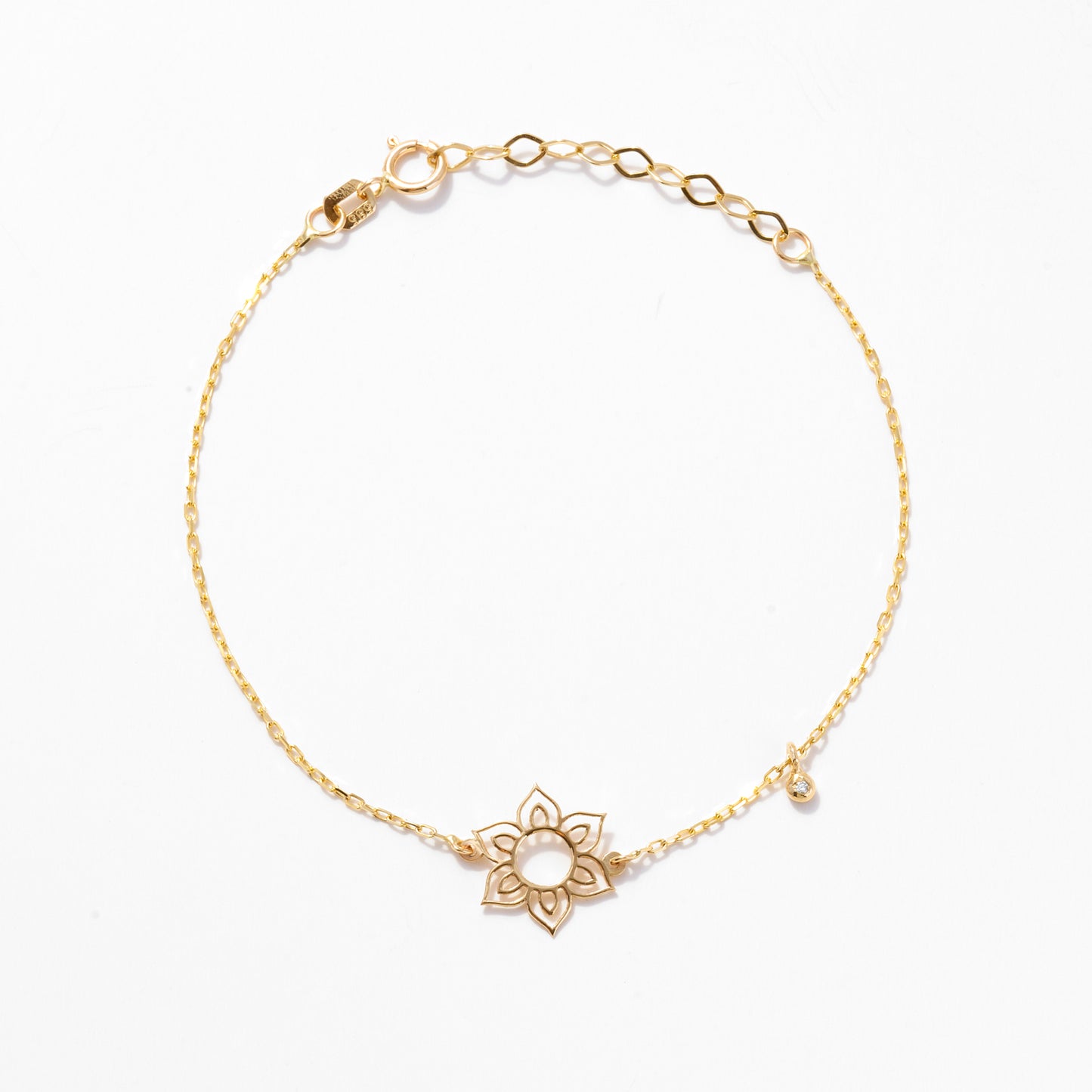 Flower Bracelet with Diamond in 14k Solid Gold