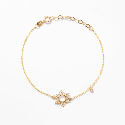 Flower Bracelet with Diamond in 14k Solid Gold