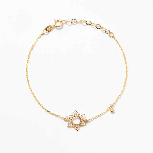 Flower Bracelet with Diamond in 14k Solid Gold