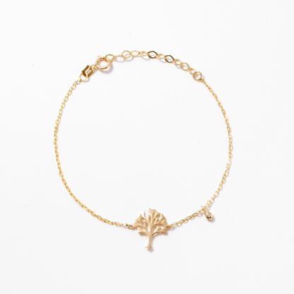 Tree of Life Bracelet with Diamond in 14k Solid Gold