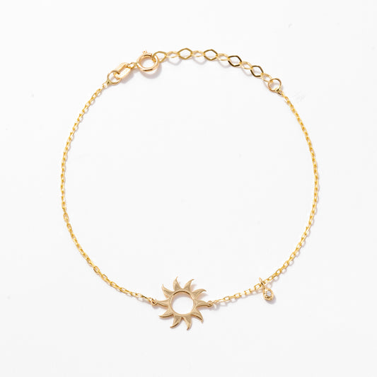 Sun Bracelet with Diamond in 14k Solid Gold