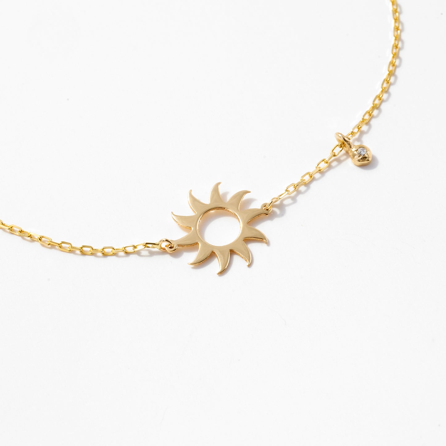 Sun Bracelet with Diamond in 14k Solid Gold