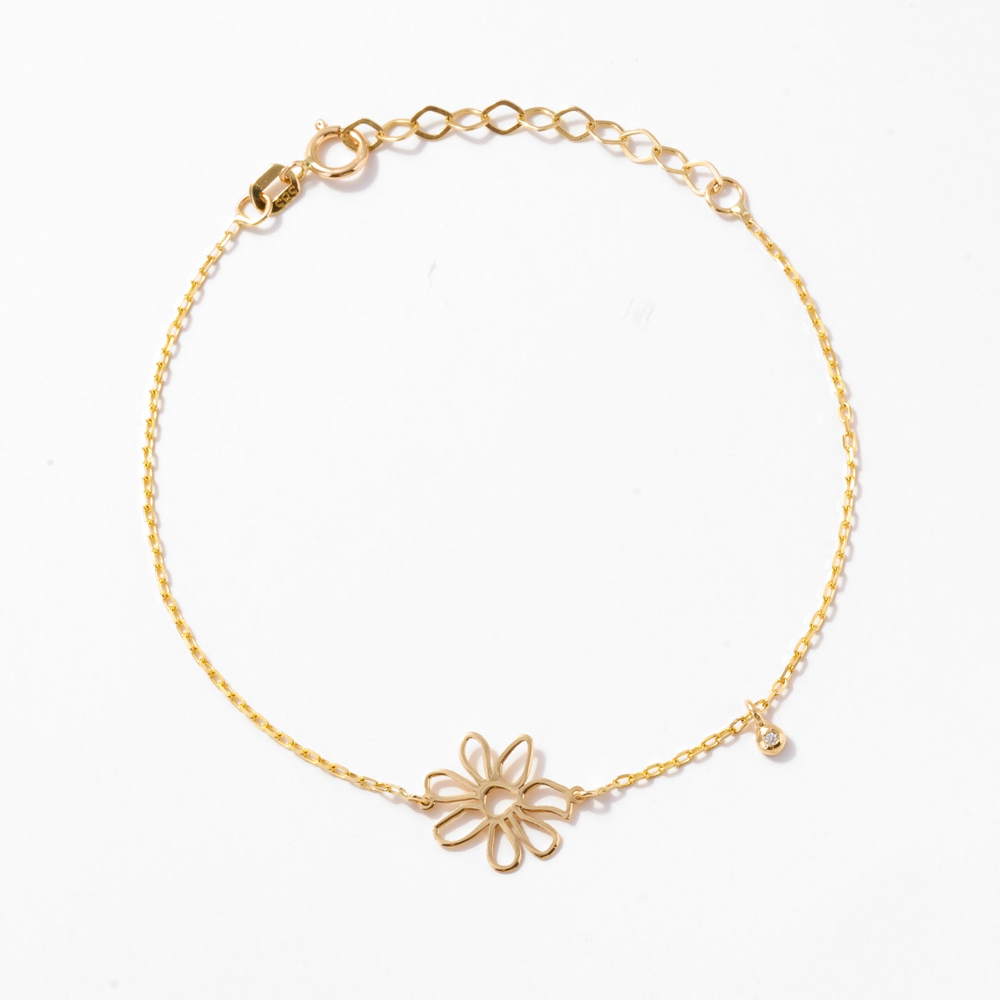 Daisy Flower Bracelet with Diamond in 14k Solid Gold