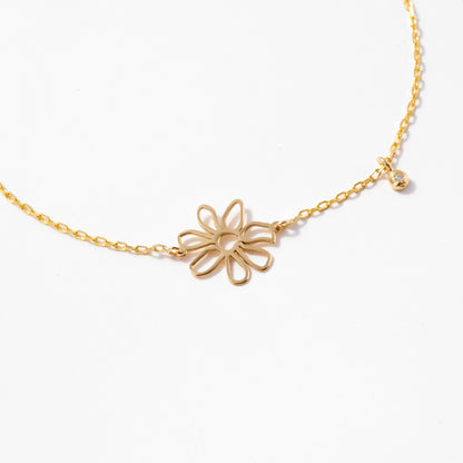 Daisy Flower Bracelet with Diamond in 14k Solid Gold