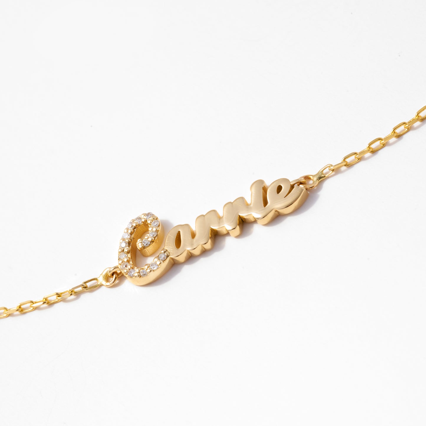 Diamond Carrie Name Bracelet in 14k Solid Gold