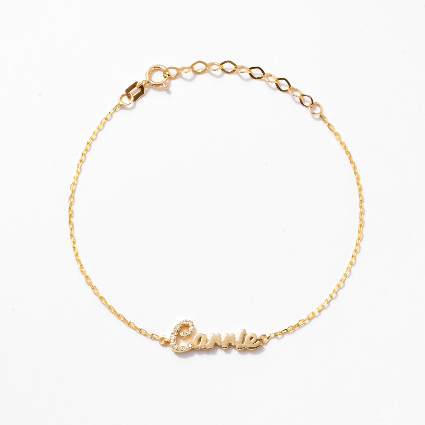 Diamond Carrie Name Bracelet in 14k Solid Gold