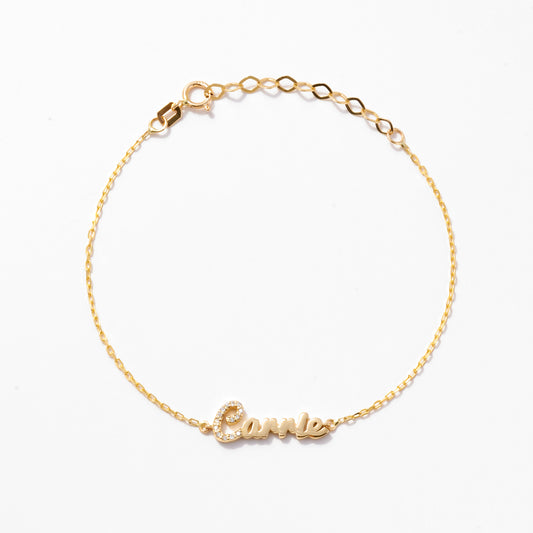 Diamond Carrie Name Bracelet in 14k Solid Gold