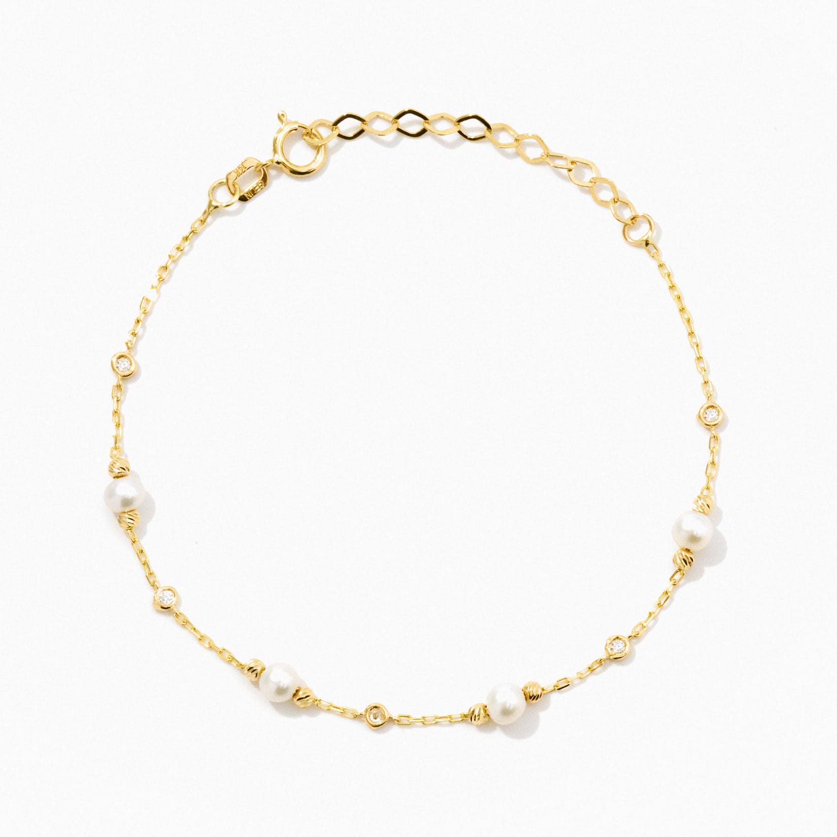 Diamond and Pearl Bezel-Set Station Bracelet