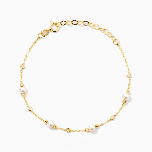 Diamond and Pearl Bezel-Set Station Bracelet