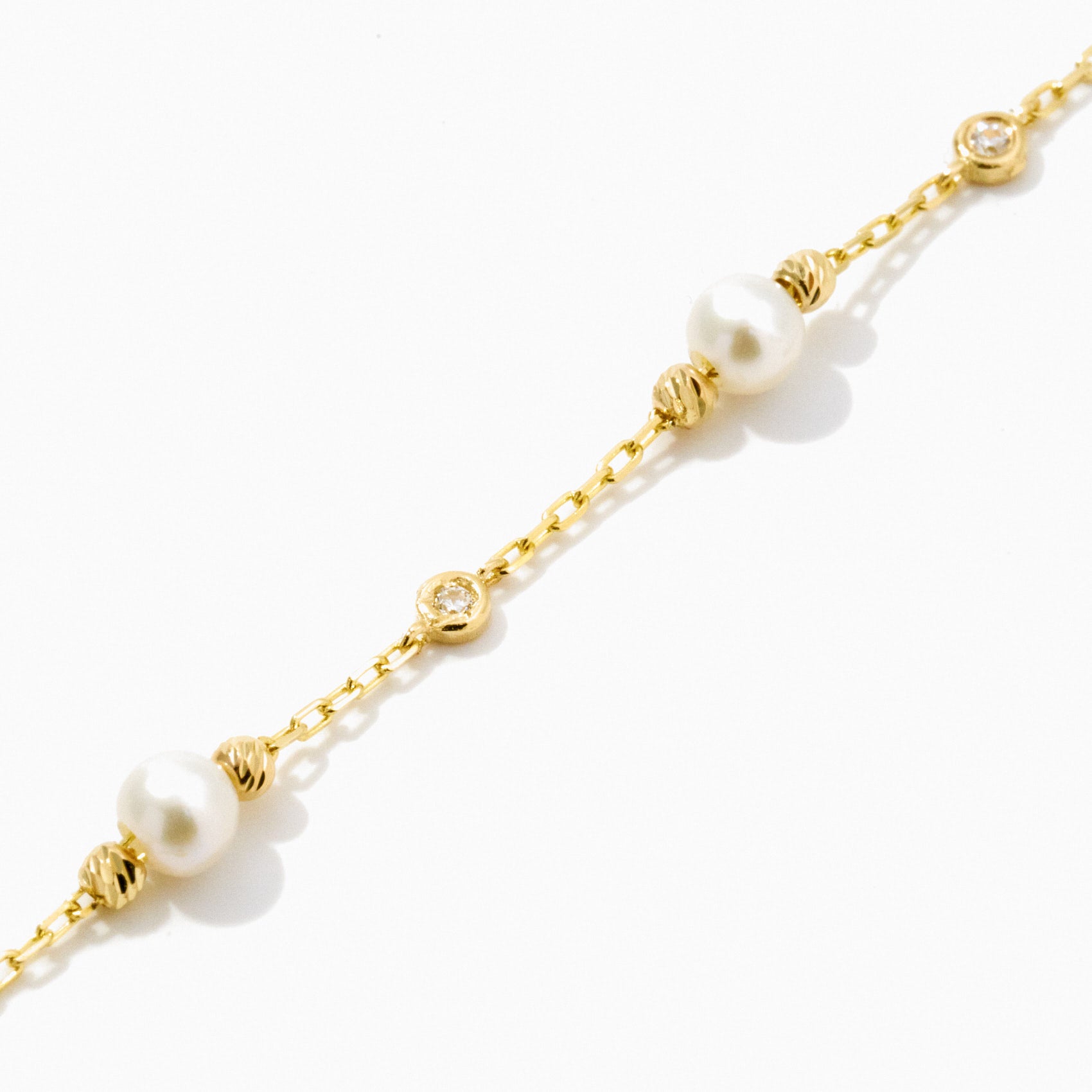 Diamond and Pearl Bezel-Set Station Bracelet