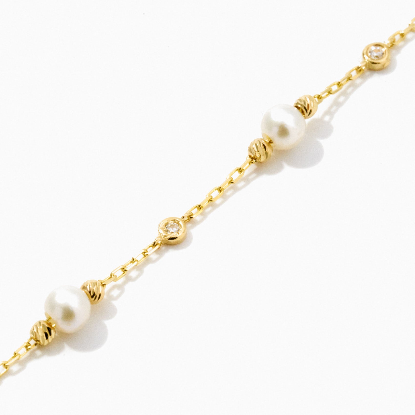 Diamond and Pearl Bezel-Set Station Bracelet