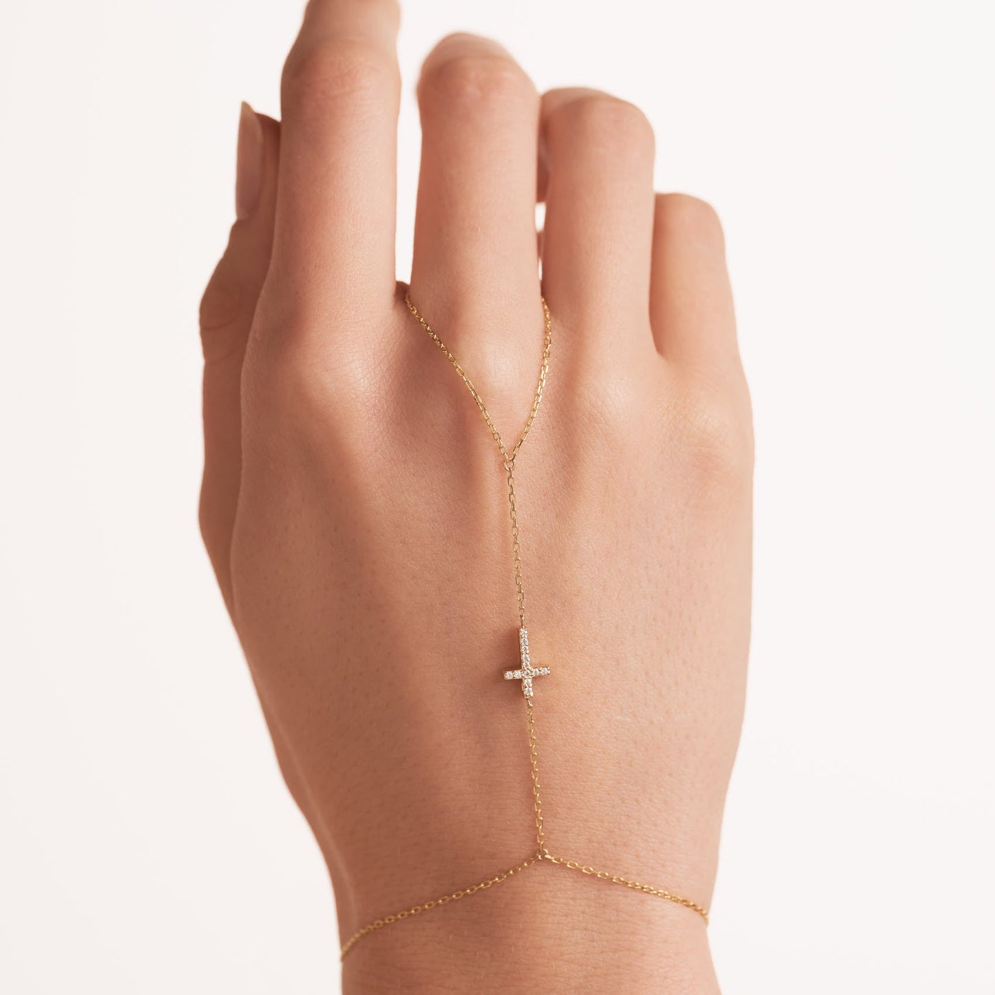 Diamond Cross Hand Chain Bracelet