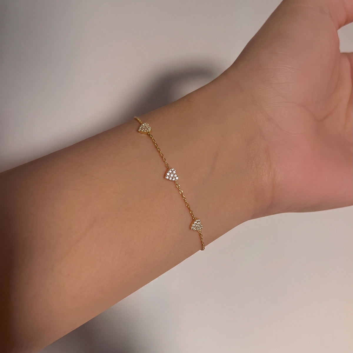 Diamond Pave Three Heart Station Bracelet