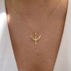 Diamond Angel Wings Cross Pendant