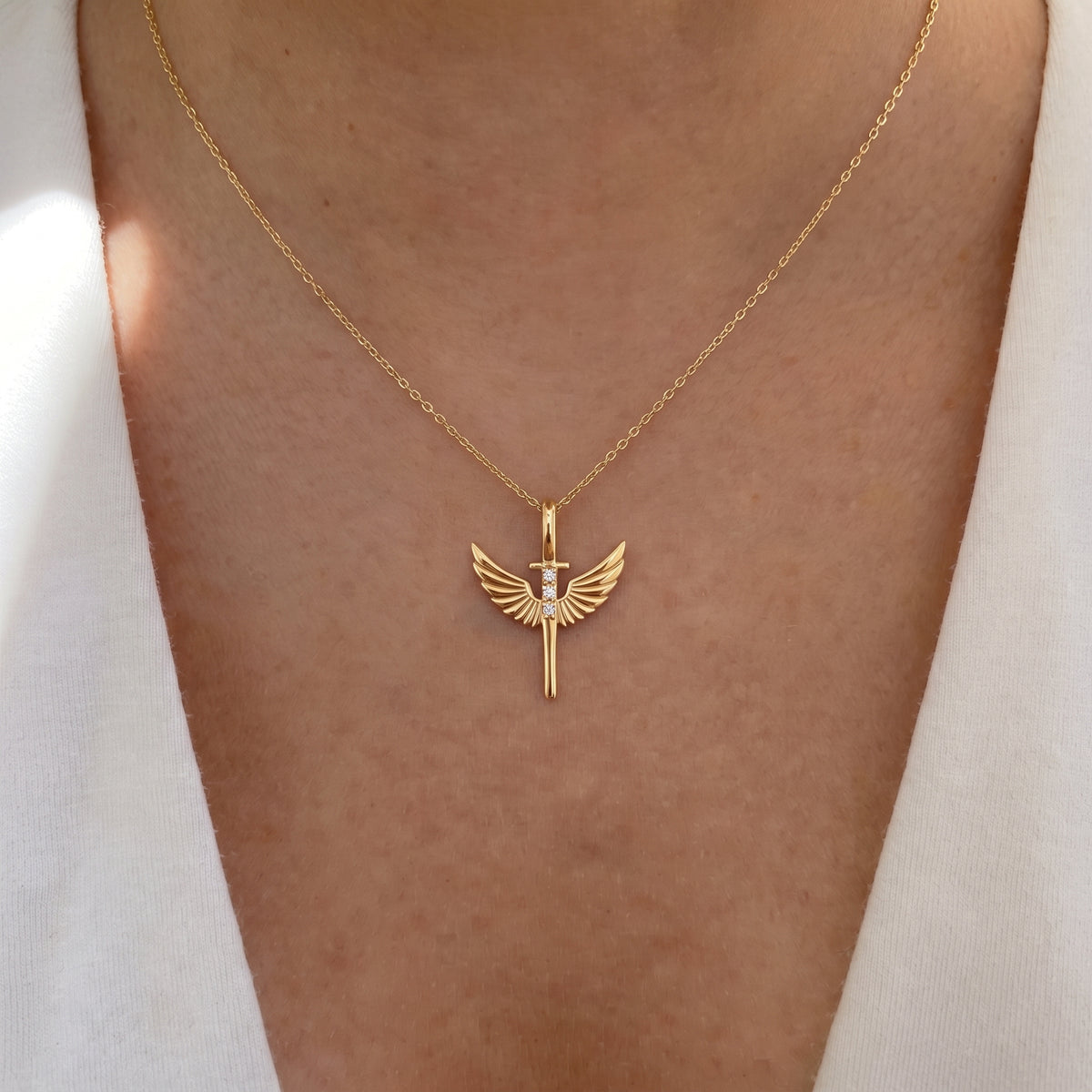 Diamond Angel Wings Cross Pendant