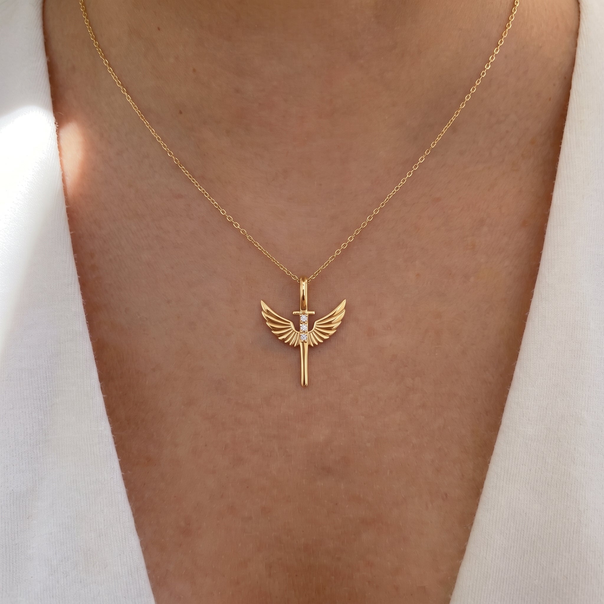 Diamond Angel Wings Cross Pendant