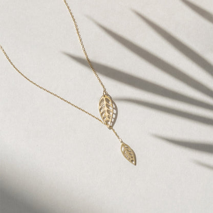 Leaf Lariat Necklace in 14K Solid Gold