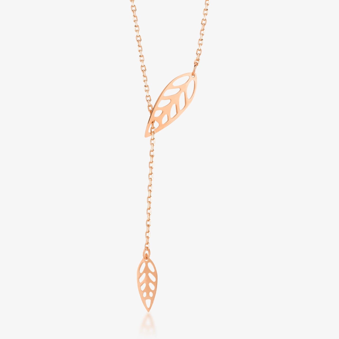 Leaf Lariat Necklace in 14K Solid Gold