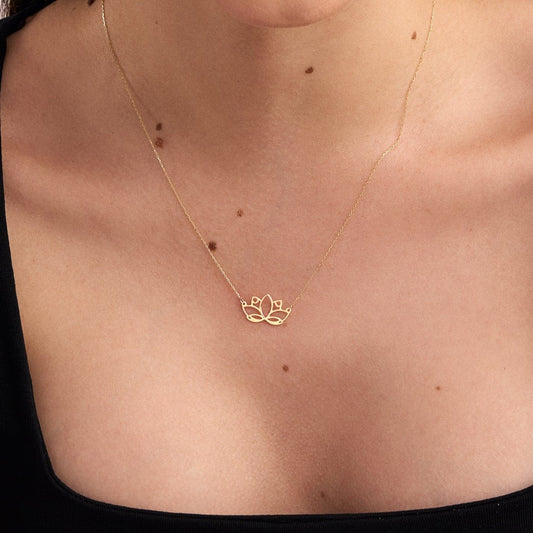 Lotus Flower Pendant Necklace in 14K Solid Gold