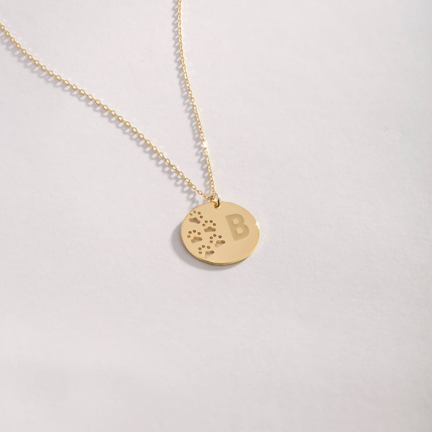 Paw Print Engravable Disc Pendant Necklace in 14K Solid Gold