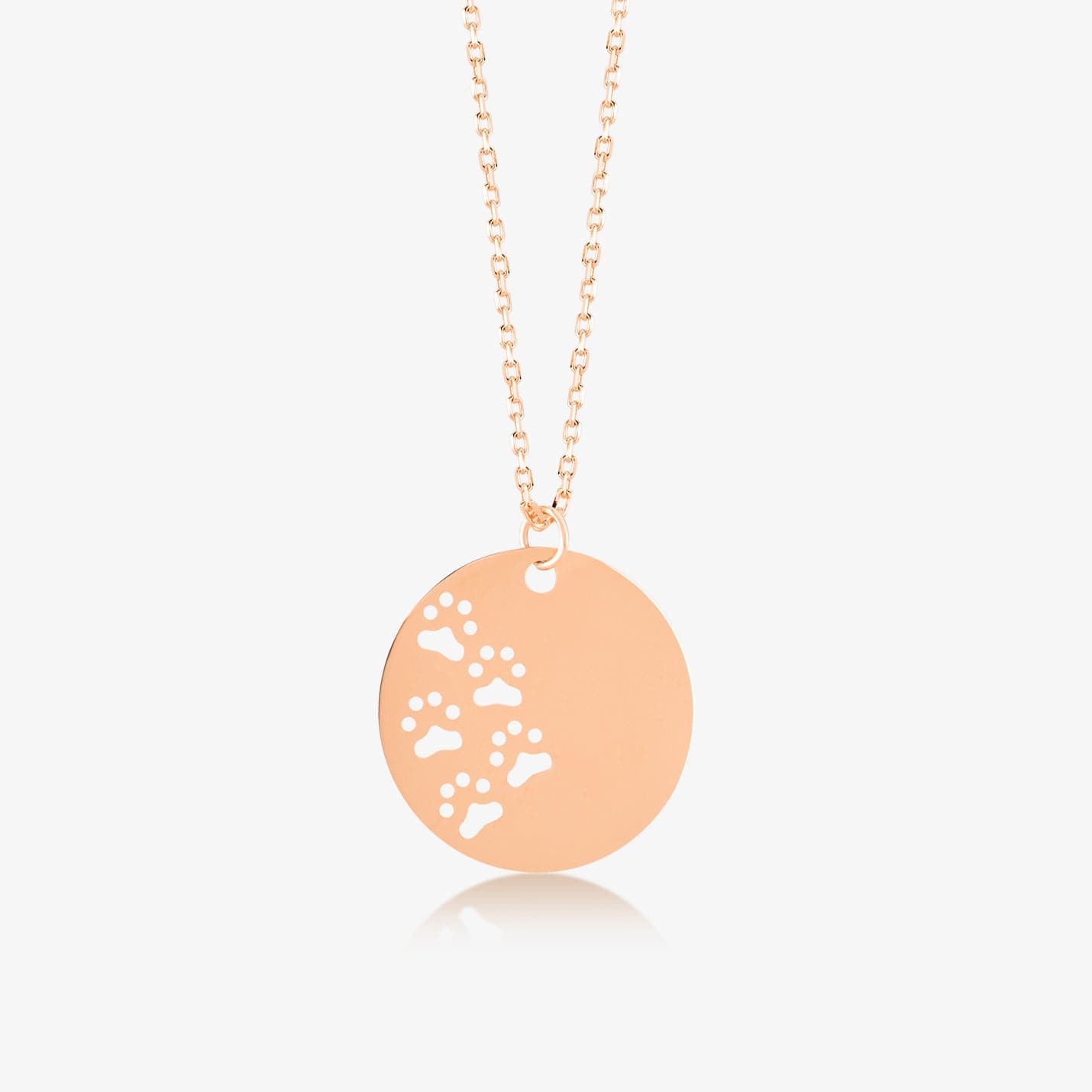 Paw Print Engravable Disc Pendant Necklace in 14K Solid Gold