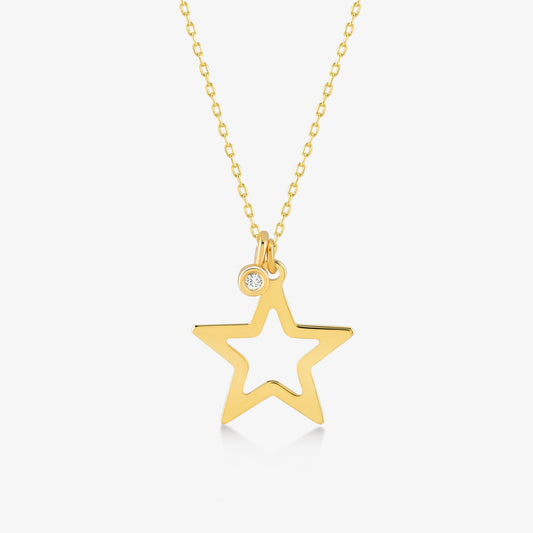 Diamond Star Outline Necklace Pendant Necklace in 14K Solid Gold