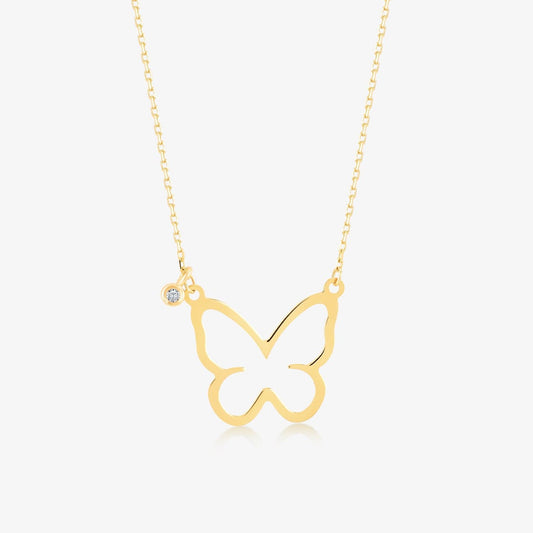 Diamond Butterfly Necklace in 14K Solid Gold